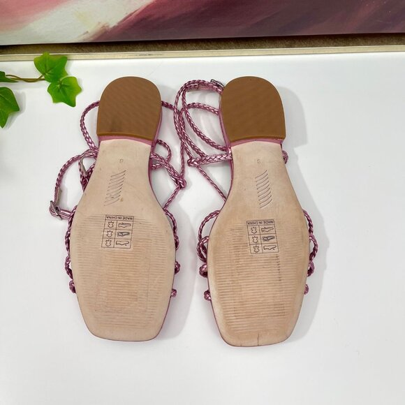PAIGE Deanna Braided Ankle-strap Flat Sandals In Pink Metallic Size 6 - Picture 9 of 10